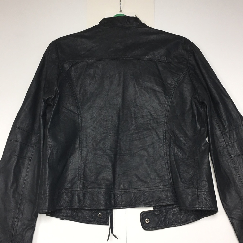 BB Dakota Blue/Gray Leather Moto Jacket, Size L - Picture 12 of 13